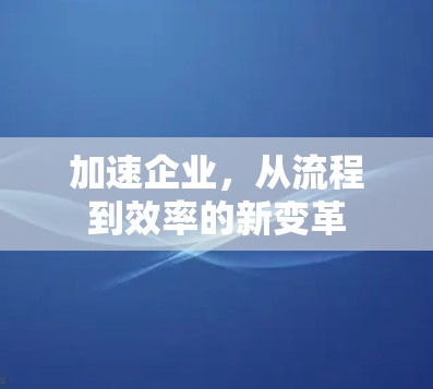 加速企业,从流程到效率的新变革 加速企业,从流程到效率的新变革